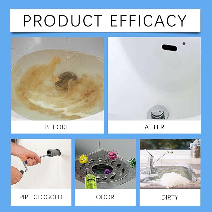 Instant Drain Cleaner Tablets - Unclog Kitchen &amp Bathroom Drains Remove Grease Eliminate Odors Fast Acting Formula(3PCS)