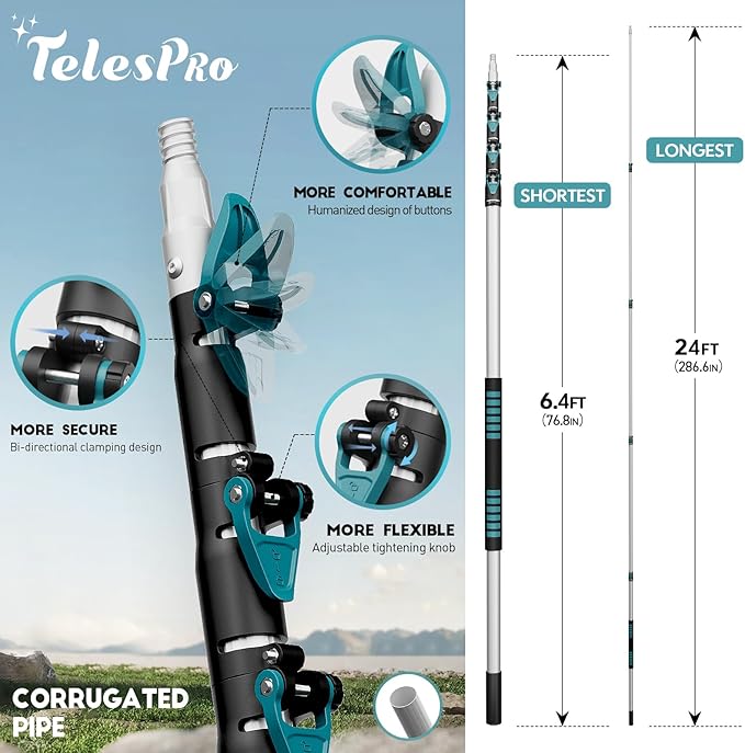 30 Foot High Reach Duster Kit with 6-24FT Extension Pole High Ceiling Dusting and Window Cleaning Kit with Telescopic Pole Window Washer&ampSqueegeeCobweb DusterFan Duster and Feather Duster