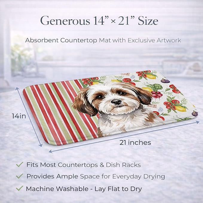 Caroline's Treasures Parti-color Havanese Vegetables Dish Drying Mat Absorbent Dish Drying Mat Pad for Kitchen Counter Dish Drainer Mat for Countertop 14 x 21 Multicolor