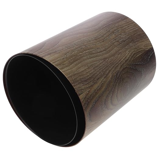 Housoutil Imitation Wood Grain Trash Can 8L Large Capacity Round Wastebasket Sturdy Kitchen and Bathroom Garbage Bin for Home Office Hotel Use