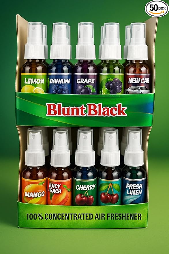 Blunt Black 100% Concentrated Air Freshener Spray – 50 Pack (For Car &amp Home)