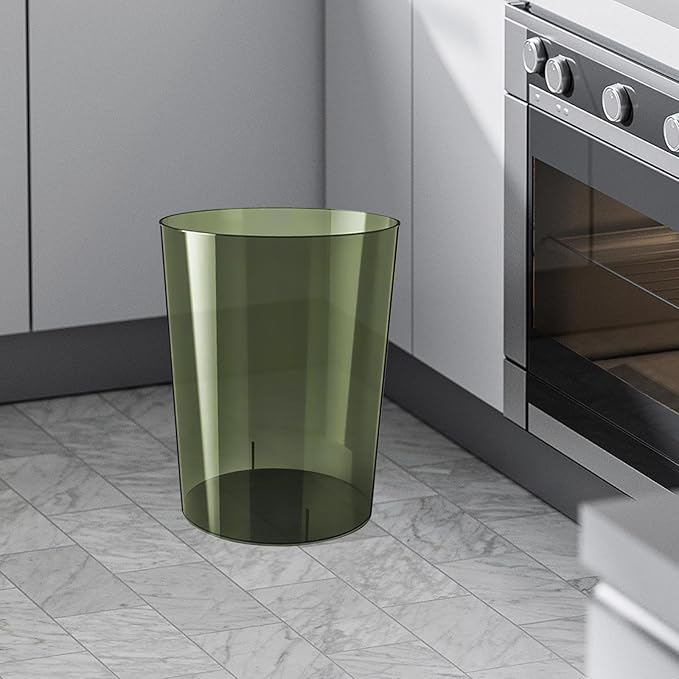 Qianly Wastepaper Basket Dustbin Clear Round Rubbish Bin Trash Can for Kids Room Office Kitchen Dressing Table Home L Green
