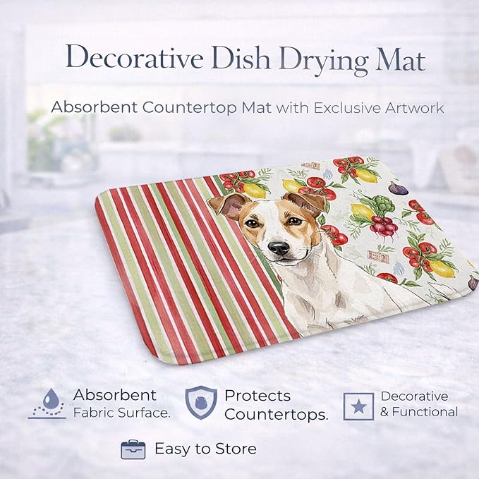 Caroline's Treasures White and Tan Jack Russell Terrier Vegetables Dish Drying Mat Absorbent Dish Drying Mat Pad for Kitchen Counter Dish Drainer Mat for Countertop 14 x 21 Multicolor