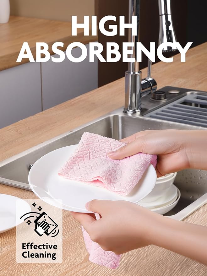 Fantasticlean Microfiber Cleaning Cloth Roll 16 x 12- 50 Sheets Reusable Tear Away Microfiber Towels Ultra Absorbent Dish Rags for Car Home or Office (Pink Ripple)