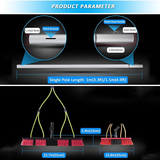 Telescopic Window Cleaning Pole with Water Fed Brush Kit for Solar Panel Washing Extendable Equipment for Conservatory Roof Cleaning