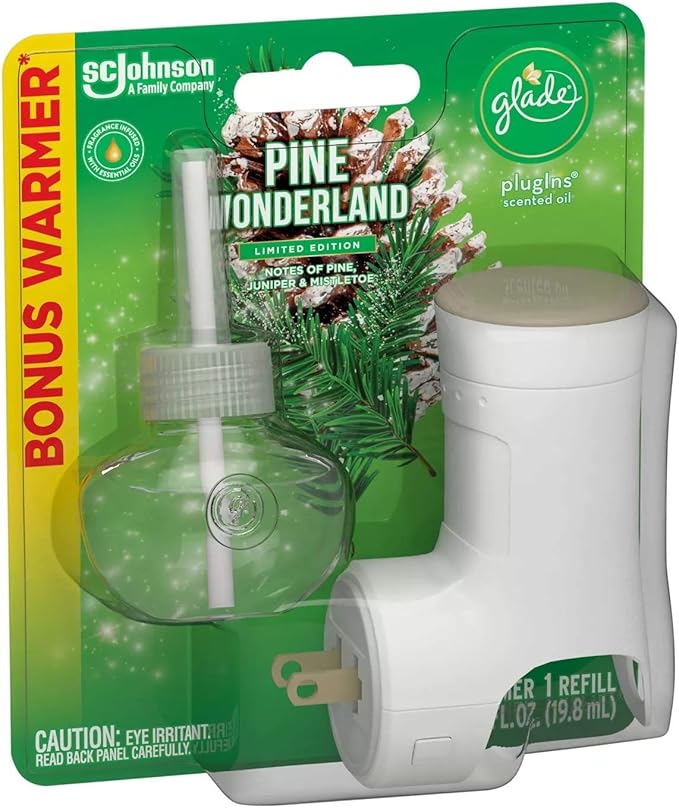 Glade Plugins Scented Oil Refill - Pine Wonderland - 1 Count Refill &amp 1 Count Oil Warmer Per Package - Pack of 2 Packages
