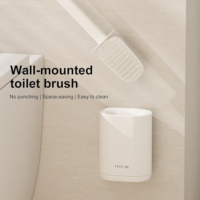 Toilet Brush and Holder Set - Wall Mounted Bathroom Scrub Brush Toilet Bowl Brush and Plunger Set for Bathroom Cleaner (White)