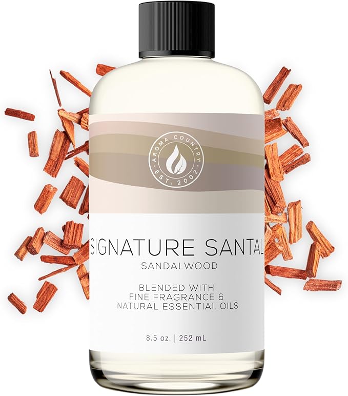 Aroma Country Signature Santal Diffuser Oil - Luxury Essential Oils for Diffuser Refill &amp Air Freshener Room Spray - Long-Lasting &amp Natural Home Fragrance Sandalwood Scented Oil (8.5 Fl. oz)