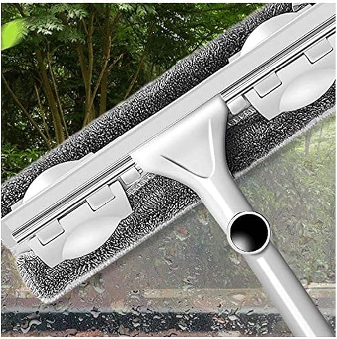 Glass Wiper- Window Squeegee Scrubber Telescopic Cleaner Detachable Microfiber Brush and Rubber Scraper with Extension Pole