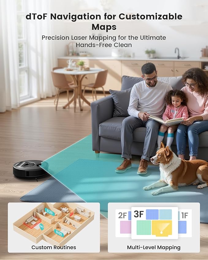 Lefant LiDAR Robot Vacuum and Mop Smart Mapping and Obstacle Avoidance Tangle-Free Pet Hair 2.4G/5G WiFi App Control Slim Design for Wider Coverage Carpet Detection M330 Pro