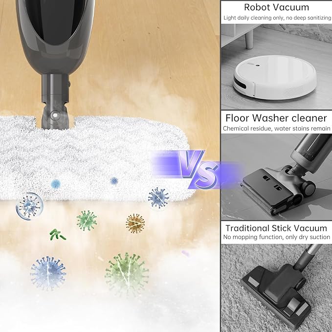 Steam Mop 12-in-1 Handheld Steam Cleaner 15-Second Heat Up 400ml Tank Adjustable Steam Control for Hardwood Floors Tile Carpet Windows Furniture Multi-Surface Cleaner with Washable Pads