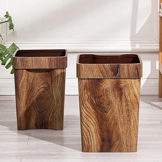 SUPVOX Wood Grain Trash Can 8l Small Wastebasket with Recessed Handle Imitation Wood Texture Kitchen and Bathroom Rubbish Bin for Home and Office Use