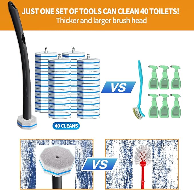 Disposable Toilet Brush - Toilet Bowl Cleaner Toilet Cleaning Supplies Toilet Brush with Holder Toilet Bowl Cleaner Wands40 Refills for Toilet Cleaning and Hygienic Bathroom Maintenance
