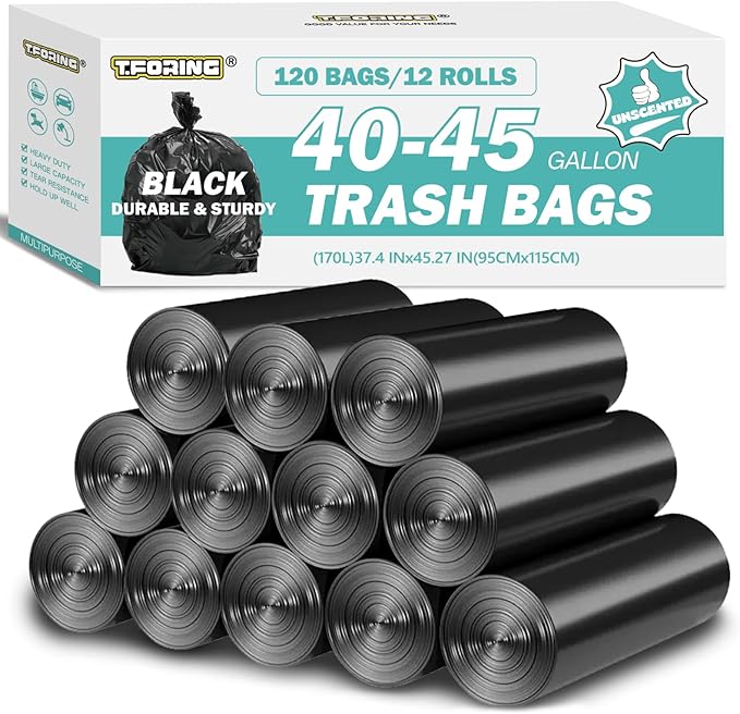40-45 Gallon Black Trash Bags 120 Count - 37''x45'' Large Garbage Bags Unscented 40+ Gallon Trash Can Liners Multipurpose for Office Outdoor Recycling and Commercial