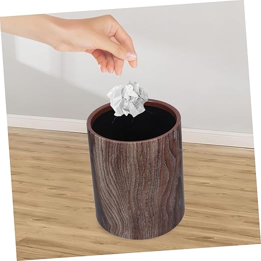 Unomor Imitation Wood Grain Trash Can Vintage Style Wastebasket for Home Office Bathroom and Kitchen No Lid Capacity Modern Elegant Design Multi Scene Use