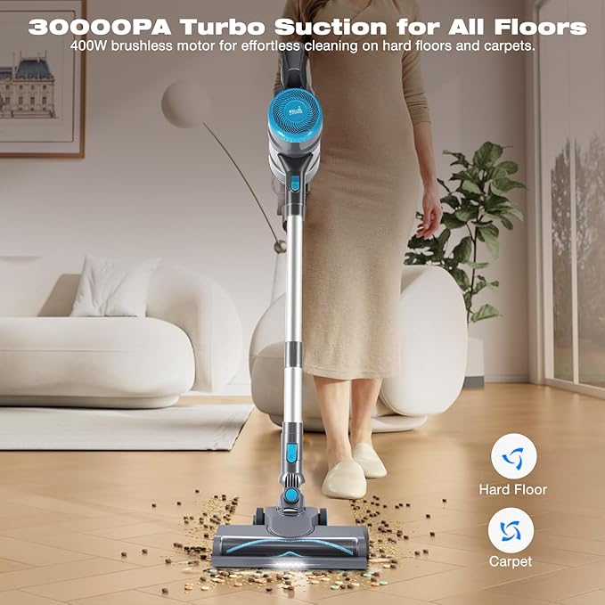 HAUSMEISTER VoltVac Go Cordless Vacuum Cleaner for Home Pet Hair 30000PA for Carpets Hard Floors 50Min Portable Handheld Rechargeable Vacuum 2 HEPA Filters Lightweight