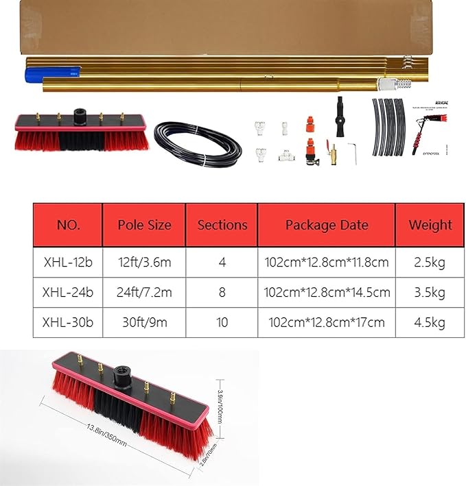 Window Cleaning Telescopic Pole Water Fed Extendable Brush for Conservatory Roof Photovoltaic Panel Cleaning/Window Clean (Color : 7.2m/24ft)