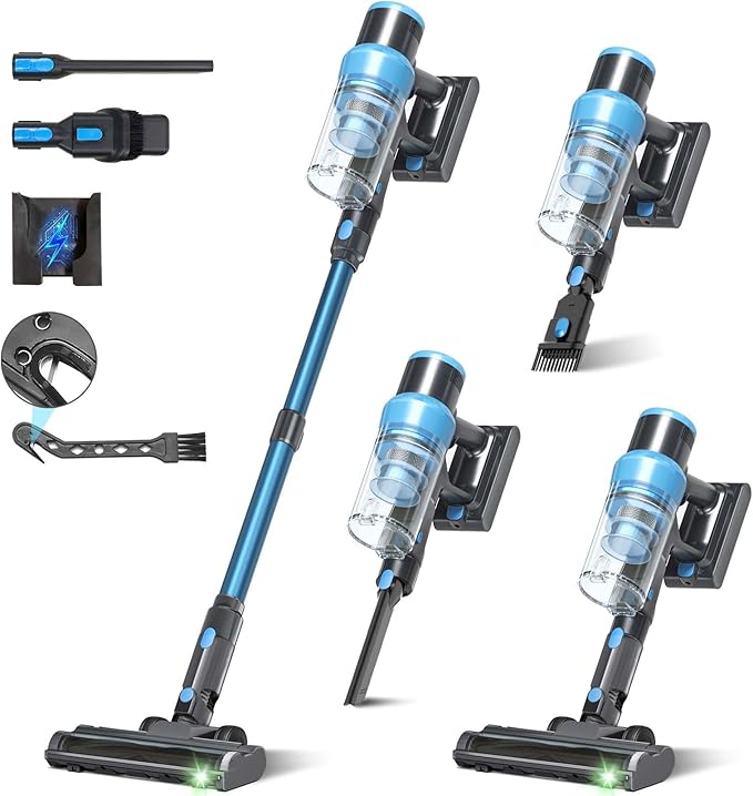 Cordless Vacuum Cleaner Max 400W 48kPa 65min Cordless Stick Vacuum Cleaner With Green Light Self-Standing Anti Tangle Wireless Rechargeable Vacuum Cleaners For Home/Hardwood Floor/Pet Hair/Carpet