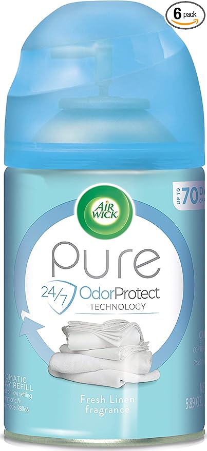 Air Wick Pure Freshmatic 6 Refills Automatic Spray Fresh Linen 6ct New Look Same familiar smell of Fresh Laundry Essential Oil Odor Neutralization Packaging May Vary 6.17 ounce (Pack of 6)