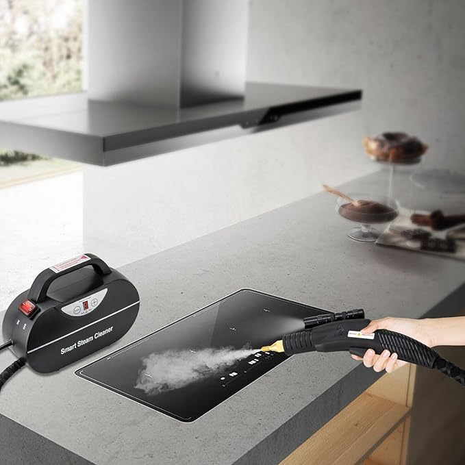 Handheld Steam Cleaner 1800W Car Steam Cleaners for Home Use Wet and Dry Adjustable Portable Steam Cleaner for Cleaning with Torch High Pressure Steam Cleaner for Car Detailing (Black)
