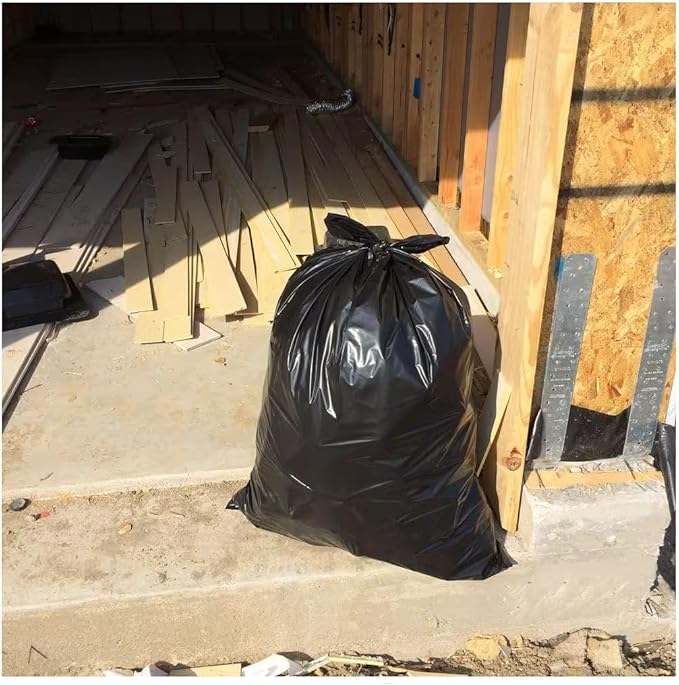 42 Gallon Heavy Duty Clean-Up Trash Bags – 50 Count 3 Mil Thick Tear &amp Puncture Resistant Flap Tie Closure – Contractor Commercial Home Use – Black Garbage Bags