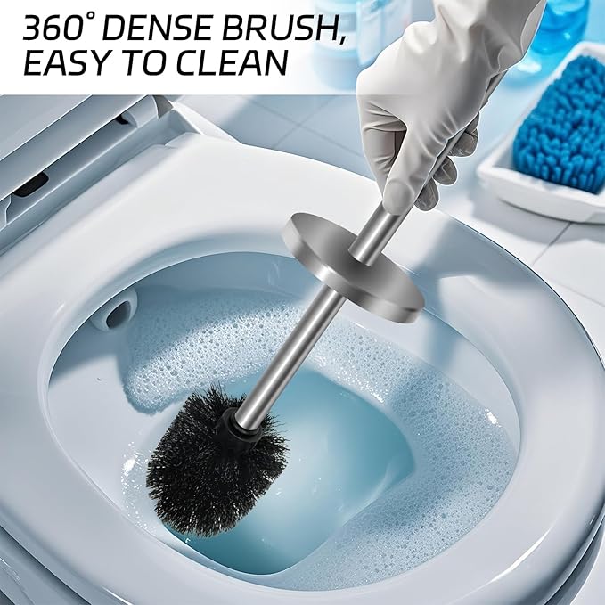 Stainless Steel Toilet Brush with Holder Set for Bathroom Storage and Organization Toilet Bowl Cleaner Brush and Holder (1 Silver)