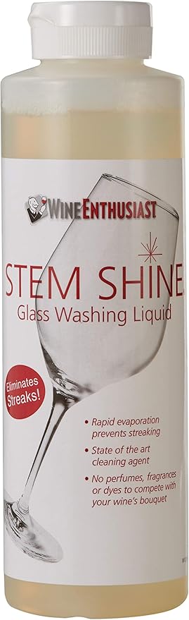 Wine Enthusiast Stem Shine - Wine Glass Liquid Cleaner to Eliminate Streaks Remove Odor Clean Contaminants &amp Grim – Hand Wash Delicate Glassware &amp Crystal (16 oz)
