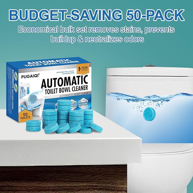 Automatic Toilet Bowl Cleaner TabletsBlue toilet seat Descale &amp Deodorize Septic-Safe Continuous Cleaning Fresh Scent Drop-In Tank Cleaner effective to use Works with Toilets 50 Pack-Fresh S