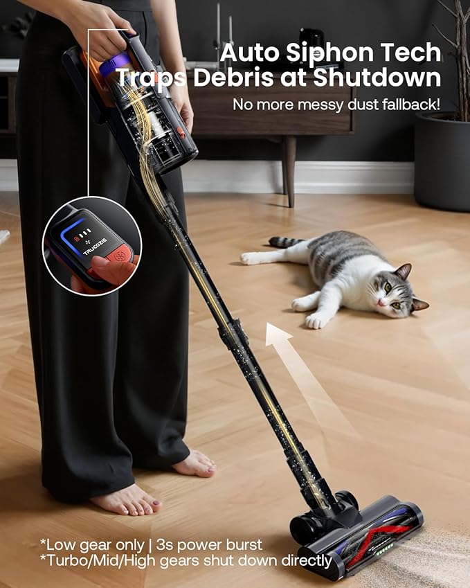 Cordless Vacuum Cleaner for Home Upgraded 60Kpa Powerful Suction Pet Hair Vacuum with 70min Runtime Green LED Light for Hardwood Floors &amp Carpet Self-Standing Rechargeable Stick Vacuum Golden
