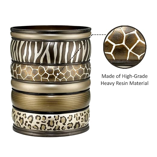 Zahari Home Decorative Trash Can for Bathroom Office &amp Bedroom - 2.1 Gallons Stylish &amp Small Trash Can for Dorms Desktop &amp Restroom - Chic Waste Basket for Compact Spaces Safari Stripes