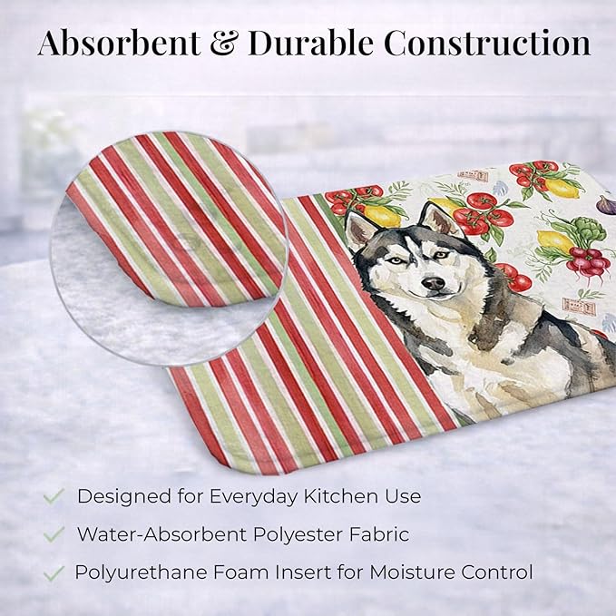 Caroline's Treasures Agouti Siberian Husky Vegetables Dish Drying Mat Absorbent Dish Drying Mat Pad for Kitchen Counter Dish Drainer Mat for Countertop 14 x 21 Multicolor