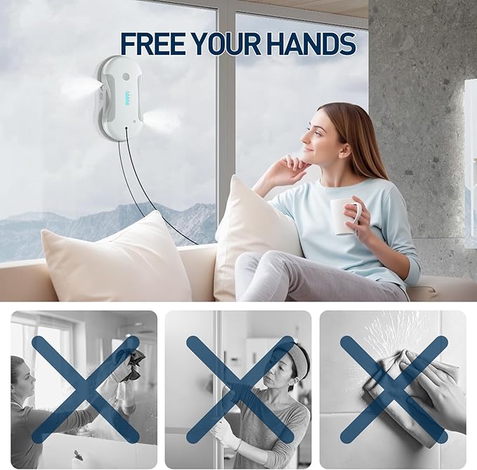 Window Cleaning Robot 5800Pa Intelligent Window Cleaner Robot with 80ml Dual Water Spray with Path Planning and Edge Detection for Interior/Exterior Highrise Windows