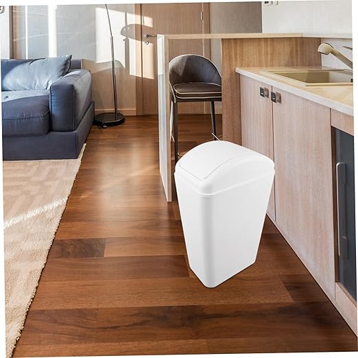 Lurrose Plastic Swing Lid Trash Can with Reinforced Durability for Kitchen Bathroom Bedroom Narrow Space Waste Container with Odor-reducing Swing Top Large Capacity Household Waste Basket