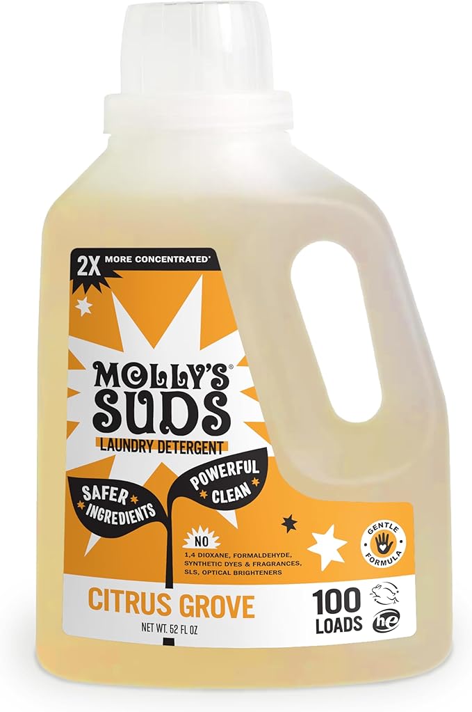 Molly's Suds Liquid Laundry Detergent | Clean Laundry Detergent Soap for Sensitive Skin | 2x Concentrated High Efficiency (HE) | Citrus Grove - 100 Loads
