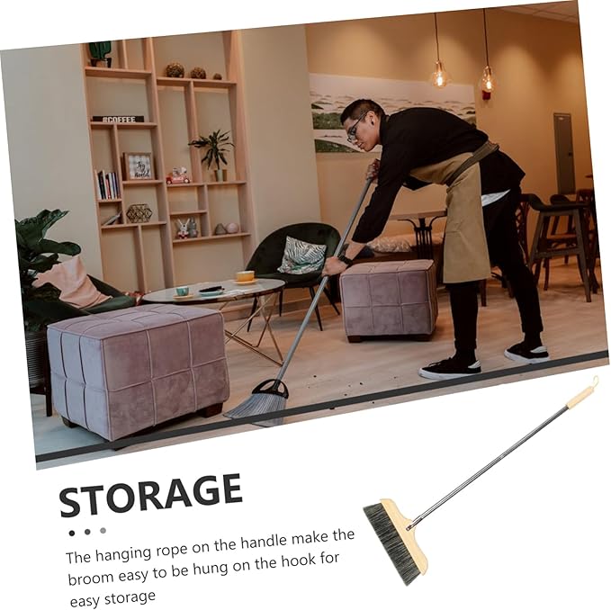 Happyyami Wood Bristle Broom Handle Long Sweep Brush Soft Bristle Household Cleaning Tool Easy Storage