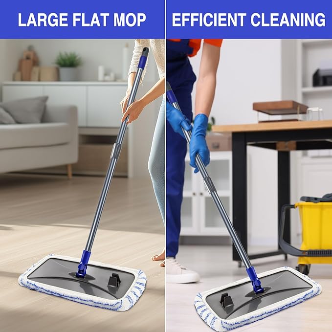 MASTERTOP Microfiber Mops for Floor Cleaning Extra Large Industrial MopFloor Commercial Mop for Wet &amp Dry Use Flat Mops for Hardwood Vinyl Laminate Tile Floors 5 Reusable &amp Washable Pad