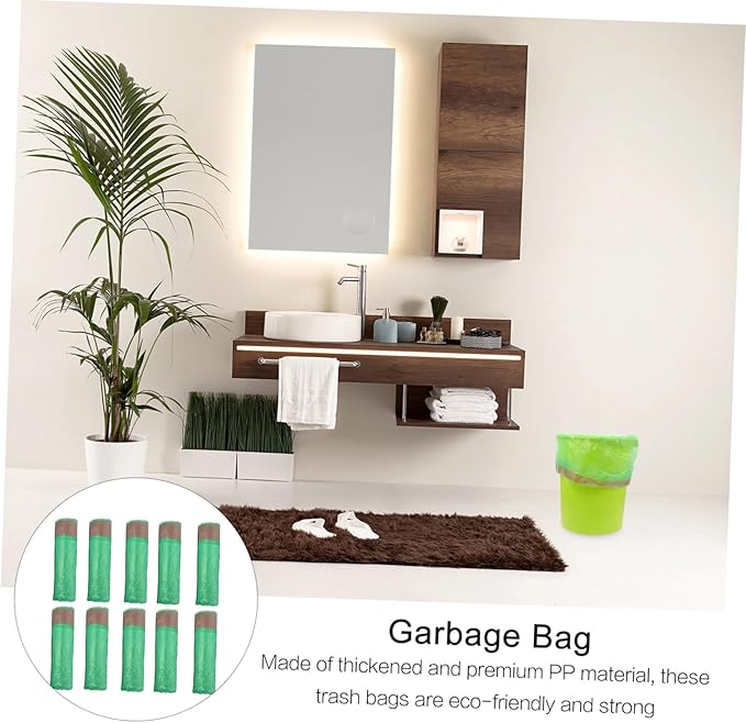 10 Packs Disposable Drawstring Trash Bags Sturdy Plastic Household Garbage Bags with Large Capacity Hold Green Drawstring Containers for Kitchen Bathroom Office Use