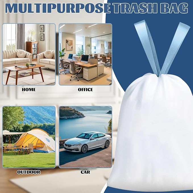 4 Gallon Trash Bags 360 Counts Extra Thick Small Trash Bags for Bathroom and Office Milky White Drawstring Trash Bag with Blue Handle Leak-Proof HDPE Waste Basket Liners 12 Rolls
