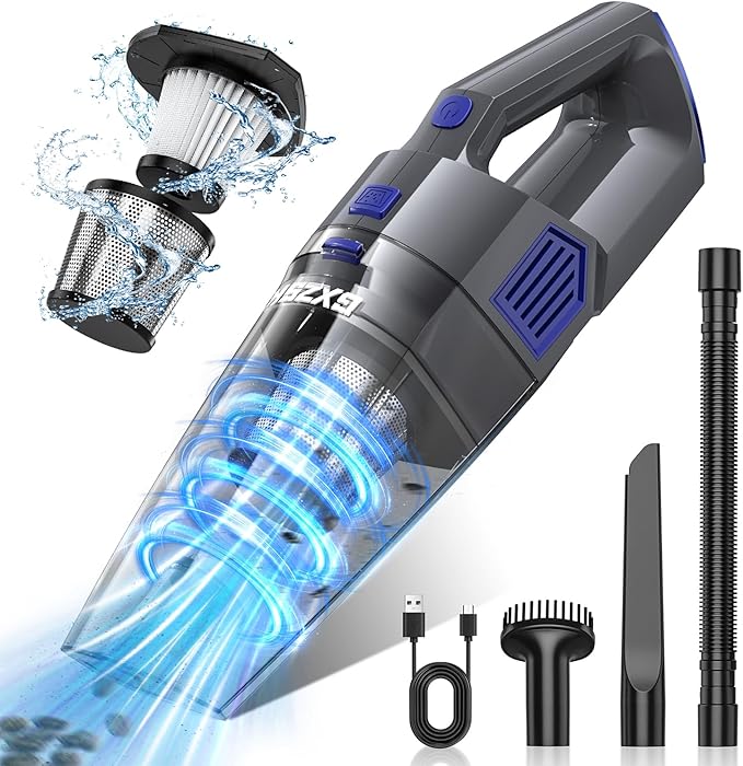 Handheld Vacuum Cordless 15000PA Strong Suction Hand Held Car Vacuum Cleaner Rechargeable Portable Hand Vacuum with Multi-Nozzles &amp Washable Filter for Home Office Car Pets