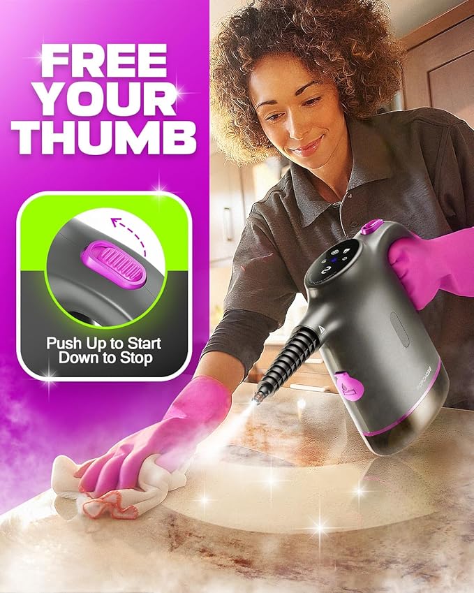 POPCHOSE Handheld Steam Cleaner for Home Portable Pressurized Steamer for Cleaning Grout Surfaces Bathroom Couch 20S Fast Heat Up 12 Accessories Steam Adjustable Safety Lock Graypurple