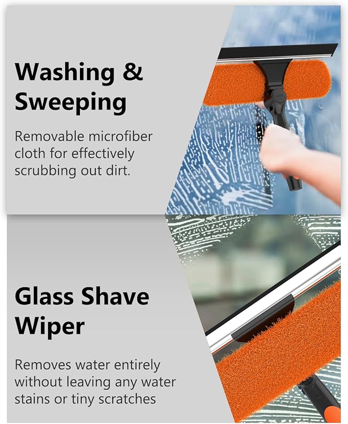 26FT Reach Window Squeegee for Window Cleaning Kit with 5-20 Foot Telescoping Extension Pole 2 in 1 Window Squeegee Cobweb Duster Dust Kit Window Washing Kit for Car Shower Glass Door