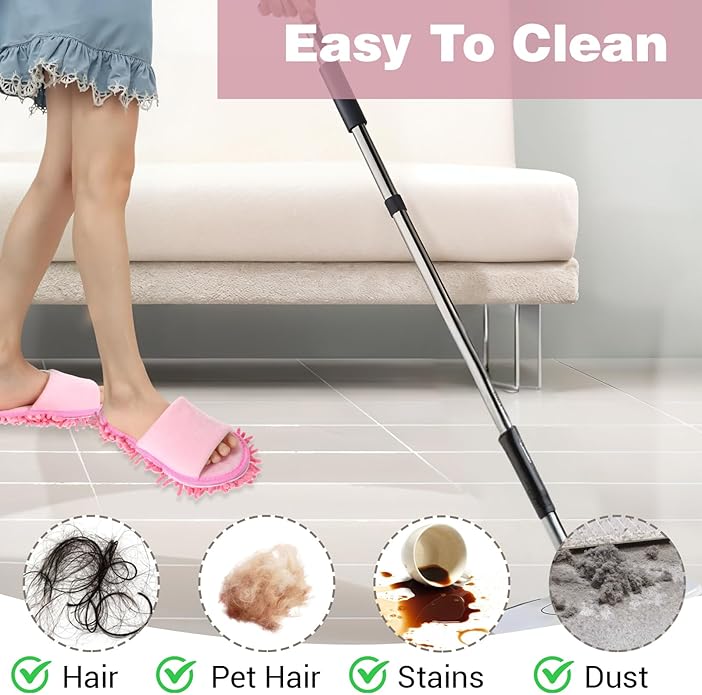 4 Pair Washable Mop ShoesRemovable Microfiber Cleaning SlippersMopping Slippers for Women and Men Home Office Floor Dust and Dirt Cleaning (Beige Gray Pink Black)
