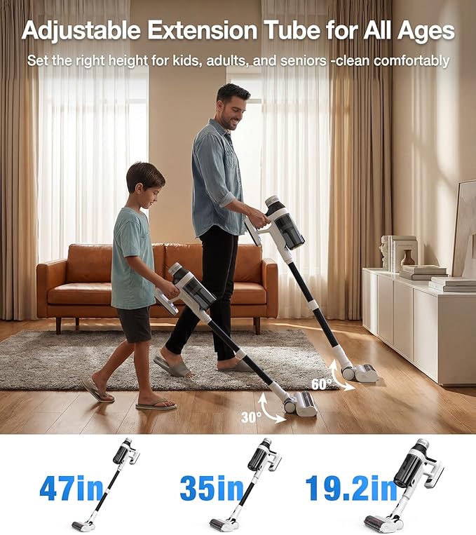 Cordless Vacuum Cleaner 55Mins Vacuum Cleaners for Home 15-in-1 Self-Standing Stick Vacuum with LED Light Anti-Tangle &amp Wall Mount Charge Lightweight Vacuum for Hard Floors Carpets Pet Hair