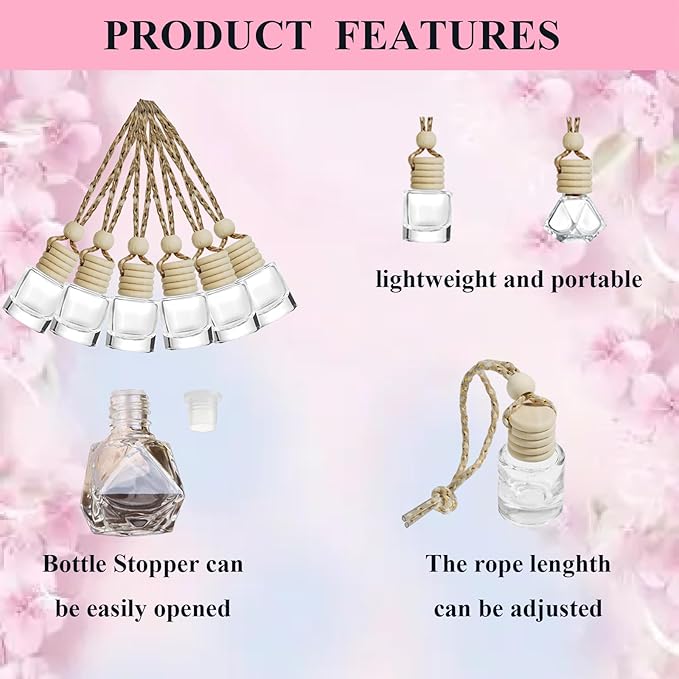 100pcs 8ml Hanging Car Air Freshener Diffuser Car Diffuser BottlesEmpty Refillable Clear Glass Essential Oil Fragrance Perfume Pendant Glass Vials with Wooden Caps Car Diffuser Air Freshener