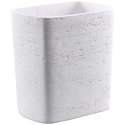 Polytree White Travertine Stone Bathroom Trash Can 1.8 Gallon(7 Liter) Small Kitchen Garbage CanLiving Room Bedroom Trash Can Decor Wastebasket for Home Office