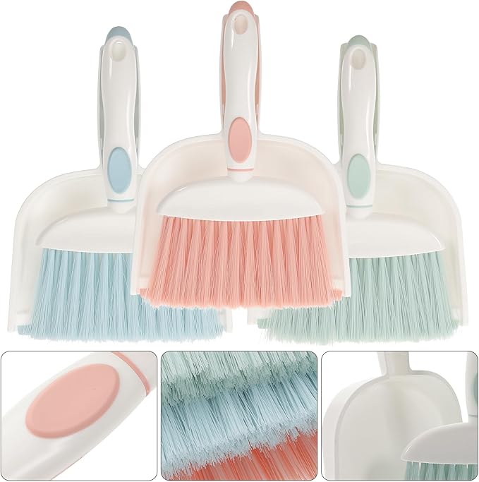 DOITOOL Mini Household Dustpan and Brush Set 3pcs Lightweight Plastic Desktop Broom with Dustpan Portable Indoor Cleaning Kit for Home and Office Use