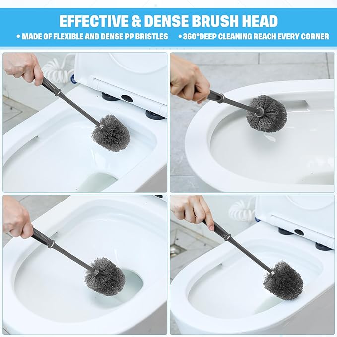 24 Pack Toilet Brush Bulk Commercial Heavy Duty Professional Toilet Bowl Cleaning Brush for Bathroom Restroom Maintenance Cleaning Supplies (14 InchGrey)