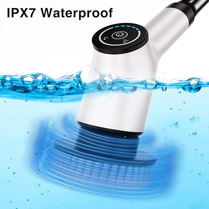 Electric Spin Scrubber Cordless Cleaning Brush with 8 Replaceable Brush Heads and Adjustable Extension Handle Power Scrubber Dual Speed Shower Scrubber for Tub Tile Floor Bathroom Kitchen Car