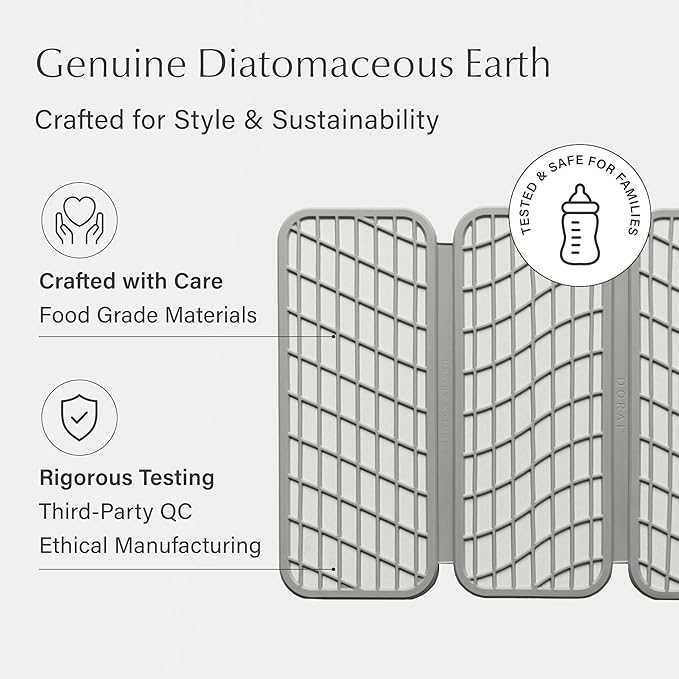 Dorai Home Dish Pad - Collapsable Stone Dish Drying Mat with Diatomaceous Earth for Quick Drying - Ultra Absorbent - Encased in Woven Silicone - Eco-Friendly Foldable - Original 19.9x15.2 Sandstone