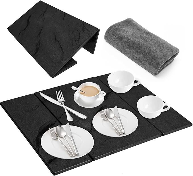 Dish Drying Mat Large Stone Dish Drying Mat For Kitchen Counter Collapsible Quick-Drying Sleek Diatomaceous Versatile Stone Drying Mats For Cups Dishes Bottles Marble (black 16×19)